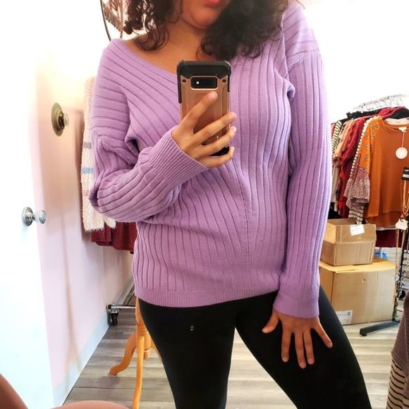 Lilac Oversize v neck Sweater - Picture 1 of 5